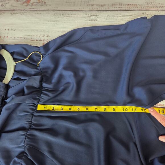 Aryn K Pack a Plunge Jumpsuit M Navy Ink Blue Silky Sheer Back Surplice Bodice - Picture 15 of 16